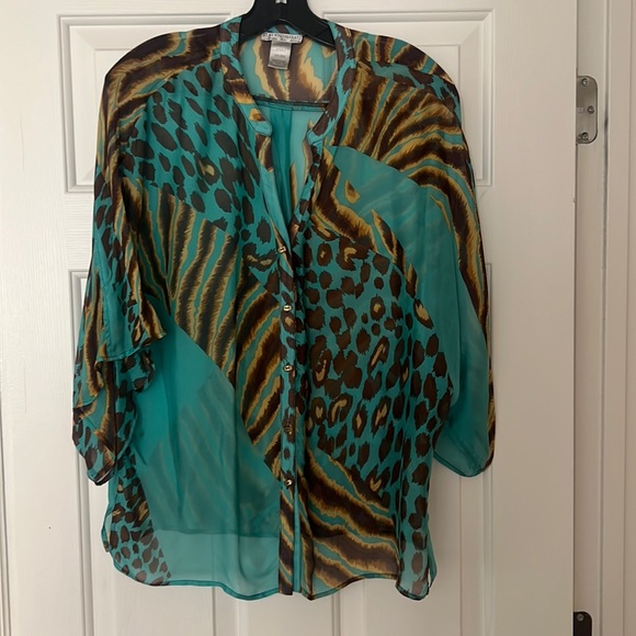 Alberto Makali turquoises and leopard tunic - Picture 1 of 4